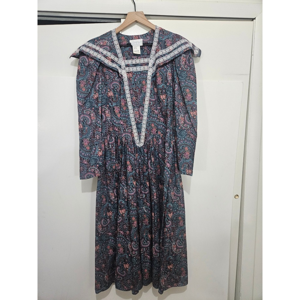 Vintage Gunne Sax Jessica McClintock 11 Paisley Prairie Dress Lace Collar USA